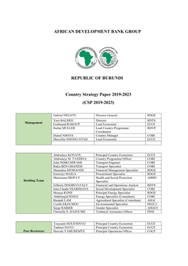 African Development Bank Group Republic of Burundi