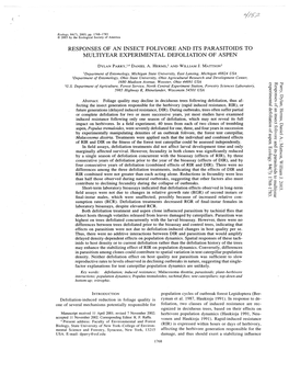 Responses of an Insect Folivore and Its Parasitoids to Multiyear Experimental Defoliation of Aspen