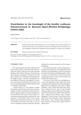 Contribution to the Knowlegde of the Benthic Molluscan Thanatocoenosis of Zannone Island (Pontine Archipelago, Latium, Italy)