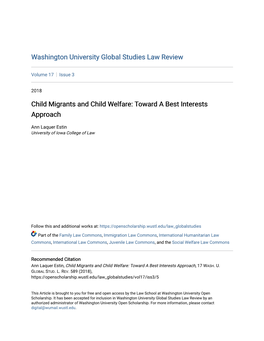 Child Migrants and Child Welfare: Toward a Best Interests Approach