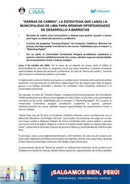 Barras De Cambio", La Estrategia Que Lanza La Municipalidad De Lima Para Brindar Oportunidades De Desarrollo a Barristas