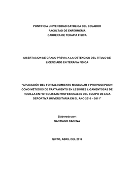 Pontificia Universidad Catolica Del Ecuador Facultad De Enfermeria Carrera De Terapia Fisica