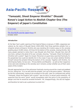 Yamazaki, Shoot Emperor Hirohito!” Okuzaki Kenzo’S Legal Action to Abolish Chapter One (The Emperor) of Japan’S Constitution