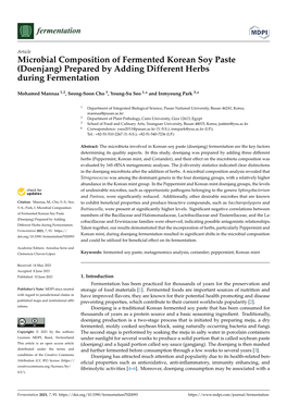 Microbial Composition of Fermented Korean Soy Paste (Doenjang) Prepared by Adding Different Herbs During Fermentation