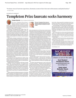 Templeton Prize Laureate Seeks Harmony