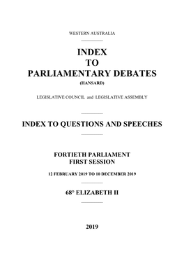 Index to Parliamentary Debates (Hansard)