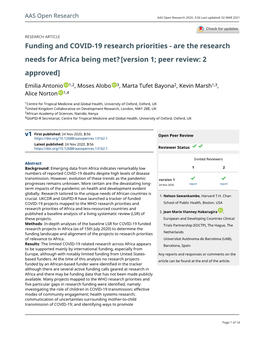 Funding and COVID-19 Research Priorities - Are the Research Needs for Africa Being Met? [Version 1; Peer Review: 2 Approved]
