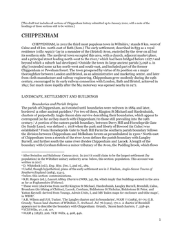 Chippenham History Submitted up to January 2020, with a Note of the Headings of Those Sections Still to Be Written.]