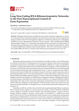 Long Non-Coding RNA-Ribonucleoprotein Networks in the Post-Transcriptional Control of Gene Expression