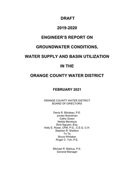 Draft 2019-2020 Engineer's Report on Groundwater Conditions, Water