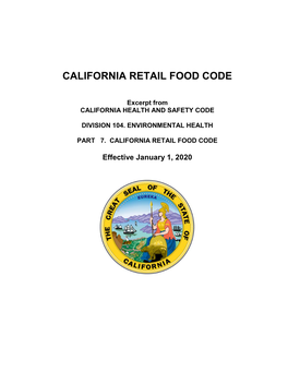 California Retail Food Code Effective January 1, 2020