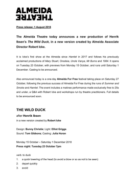 The Wild Duck, in a New Version Created by Almeida Associate Director Robert Icke