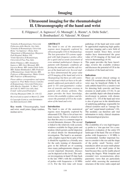 Imaging Ultrasound Imaging for the Rheumatologist II. Ultrasonography of the Hand and Wrist