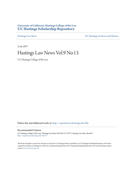 Hastings Law News Vol.9 No.13 UC Hastings College of the Law