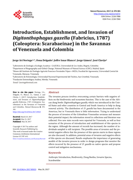 Introduction, Establishment, and Invasion of Digitonthophagus Gazella (Fabricius, 1787) (Coleoptera: Scarabaeinae) in the Savannas of Venezuela and Colombia