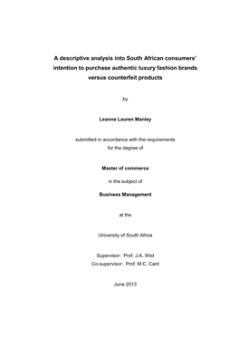 A Descriptive Analysis Into South African Consumers' Intention To