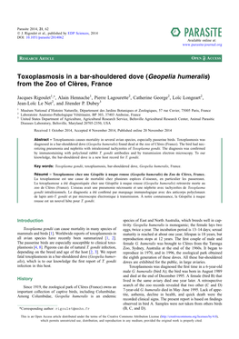 Toxoplasmosis in a Bar-Shouldered Dove \(Geopelia Humeralis\)