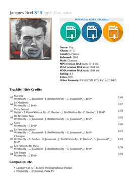 Jacques Brel N° 5 Mp3, Flac, Wma