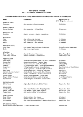 RHS Orchid Hybrid Supplement 2005 July to September