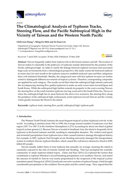 The Climatological Analysis of Typhoon Tracks, Steering Flow, and the Paciﬁc Subtropical High in the Vicinity of Taiwan and the Western North Paciﬁc