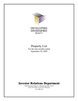 3Q08 Property List Reformatted for Supplement