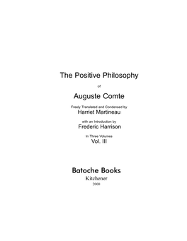 The Positive Philosophy Auguste Comte Batoche Books