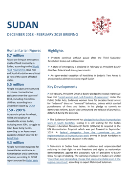 Sudan December 2018 - February 2019 Briefing