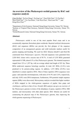 An Overview of the Phalaenopsis Orchid Genome by BAC End Sequence Analysis