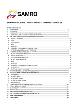 Samro Performing Rights Royalty Distribution Rules