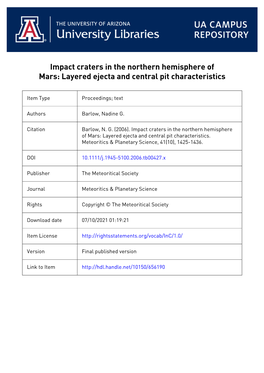 Impact Craters in the Northern Hemisphere of Mars: Layered Ejecta and Central Pit Characteristics