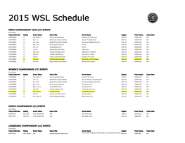 2015 WSL Schedule