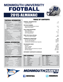 FOOTBALL 2015 ALMANAC TABLE of CONTENTS FOOTBALL INFORMATION Head Coach