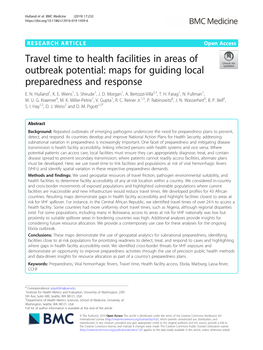 Travel Time to Health Facilities in Areas of Outbreak Potential: Maps for Guiding Local Preparedness and Response E