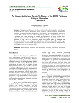 A History of the USSR-Philippine Cultural Dispatches (1966-1987)