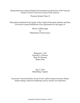 Biogeochemical Cycling and Paleoenvironmental Reconstructions of the Toarcian 1 Oceanic Anoxic Event from Western North America 2