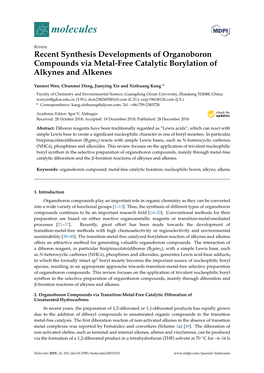 Recent Synthesis Developments of Organoboron Compounds Via Metal-Free Catalytic Borylation of Alkynes and Alkenes