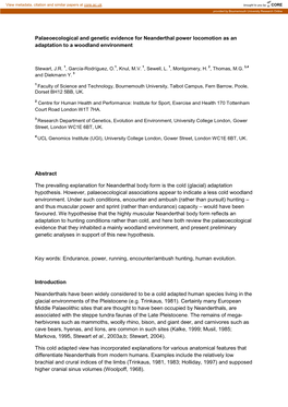 Palaeoecological and Genetic Evidence for Neanderthal Power Locomotion As an Adaptation to a Woodland Environment