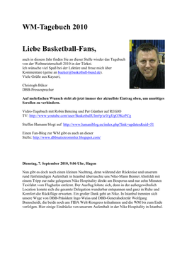WM-Tagebuch 2010 Liebe Basketball-Fans