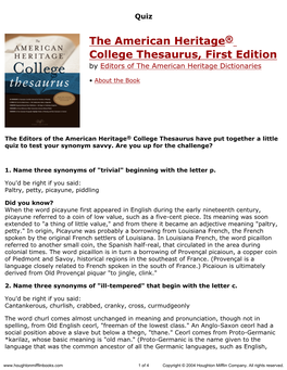 The American Heritage® College Thesaurus, First Edition by Editors of the American Heritage Dictionaries