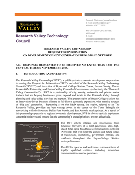 Research Valley Partnership RFI – Development of Next Generation Broadband Network