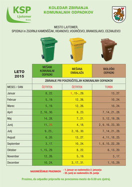 Koledar Zbiranja Komunalnih Odpadkov