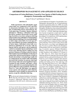 Comparisons of Cotton Boll Injury Caused by Four Species of Boll-Feeding Insects (Hemiptera: Pentatomidae and Miridae) James P