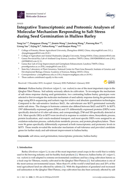 Integrative Transcriptomic and Proteomic Analyses of Molecular Mechanism Responding to Salt Stress During Seed Germination in Hulless Barley