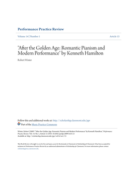 "After the Golden Age: Romantic Pianism and Modern Performance" by Kenneth Hamilton Robert Winter