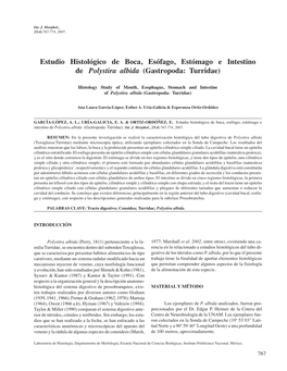 Estudio Histológico De Boca, Esófago, Estómago E Intestino De Polystira Albida (Gastropoda: Turridae)