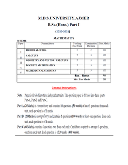 786 Bsc Hons Pt- I Maths (2020-2021)