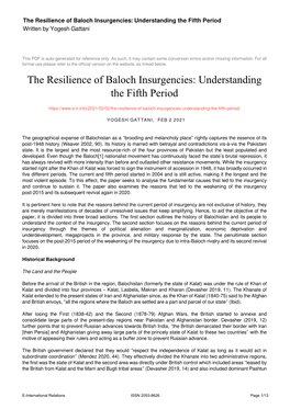 The Resilience of Baloch Insurgencies: Understanding the Fifth Period Written by Yogesh Gattani