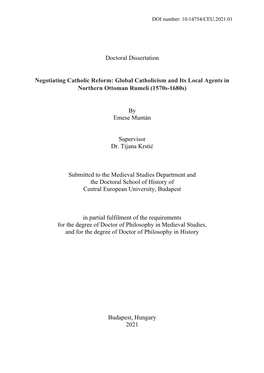 Doctoral Dissertation Negotiating Catholic Reform: Global