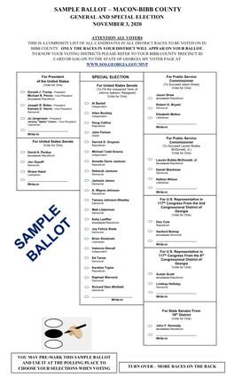 Sample Ballot – Macon-Bibb County General and Special Election November 3, 2020