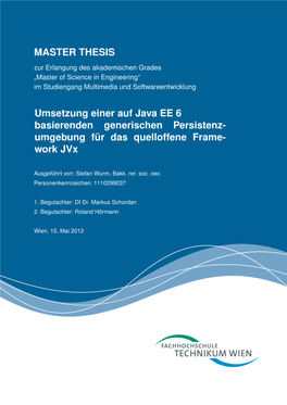 MASTER THESIS Umsetzung Einer Auf Java EE 6 Basierenden